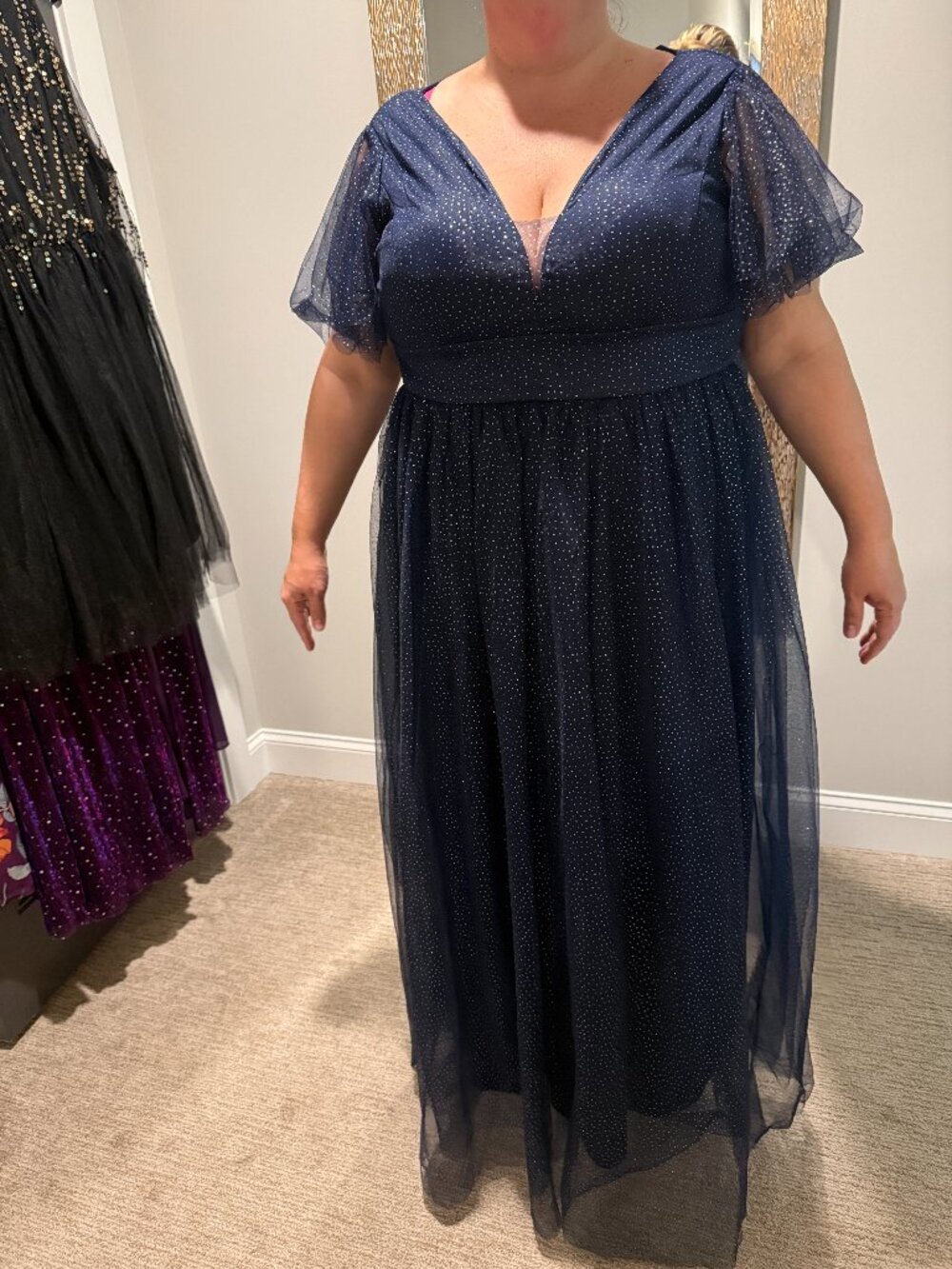 SHEIN Belle Navy Blue Glitter Tulle Dress Size 2XL, NWT